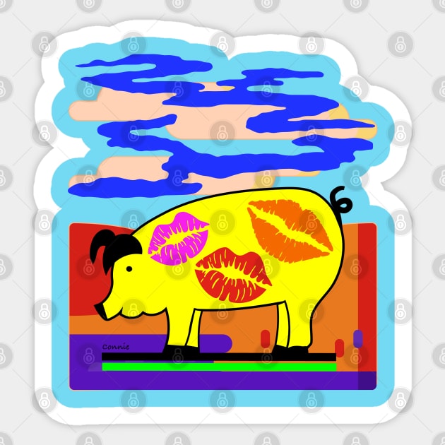 Lipstick on Cute Pig Sticker by Designs by Connie